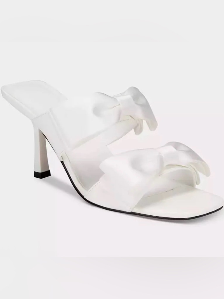 Satin Double-Bow Slide Mules In Ivory Size 8